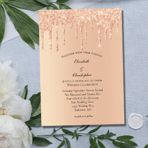 Pfirsich-Rosa-Tropf-Glitter-Glam-Bling-Hochzeit Einladung