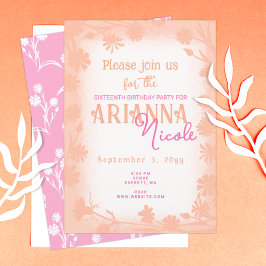 Pfirsich, Rosa Wilde Blume Süß 16 Geburtstag Einladung