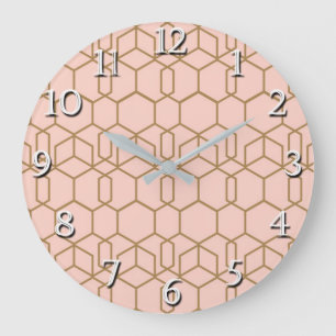 Pfirsich-Rosé & Gold Moderne Boho-Geometrie Glamou Große Wanduhr