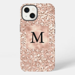 Pfirsich-Roségold-Rouge Pink Glitz Leopard Monogra iPhone Hülle