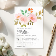 Pfirsich-Rosen-Blumen-Hochzeitseinladung