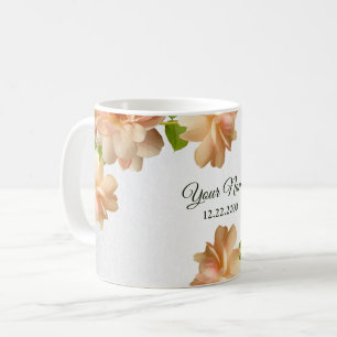 Pfirsich-Rosen-Blumen-Silber-Glitter-Hochzeitsfeie Kaffeetasse