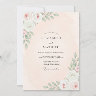 Pfirsich-Rosen-Blumenhochzeit Einladung