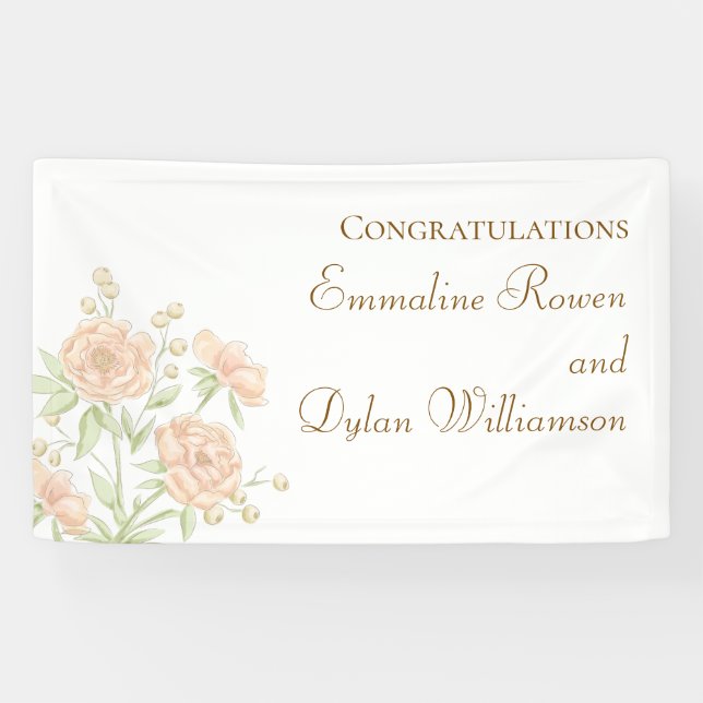 Pfirsich-Rosen-Hochzeit Banner (Horizontal)