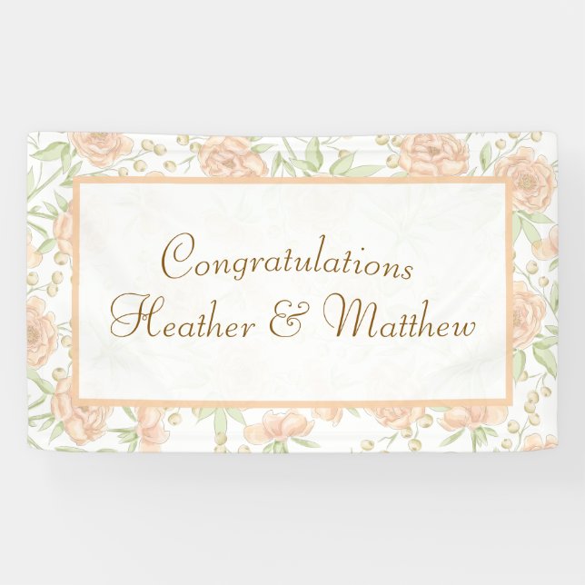 Pfirsich-Rosen-Hochzeit Banner (Horizontal)