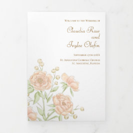 Pfirsich-Rosen-Hochzeitsprogramme Dreifach-gefaltete Programmkarte