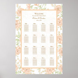 Pfirsich-Rosen-Hochzeitssitzplan Poster