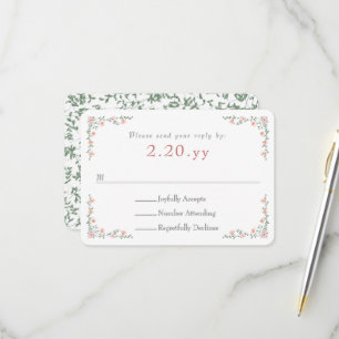 Pfirsich-Rosen-Reben-Rand-Hochzeits-RSVP-Karte RSVP Karte