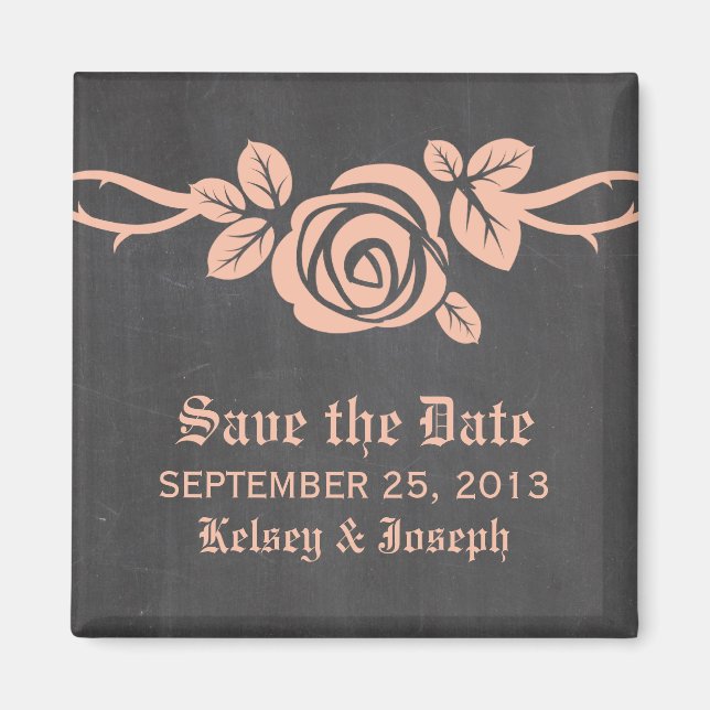 Pfirsich-Rosen-Schultafel-Hochzeitseinladungsmagne Magnet (Vorne)