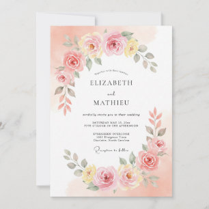 Pfirsich-Rosenblüten-Romantik-Hochzeit Einladung