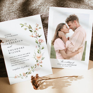 Pfirsich-Rot-Hochzeitsfoto-Rücken-Hochzeit Einladung
