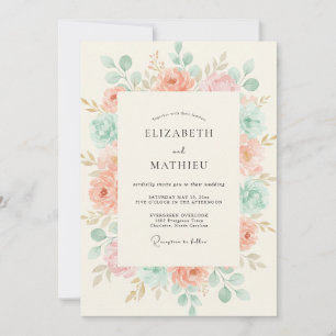 Pfirsich Ruhige Botanische Hochzeit Einladung