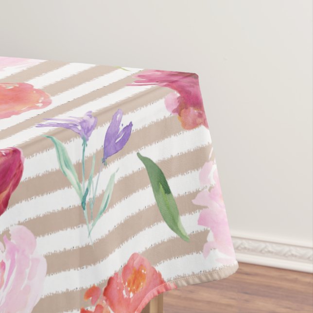 Pfirsich-Sahnestreifenwatercolor-Blumen Tischdecke (Beispiel)