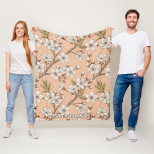 Pfirsich-Sakura-Zweige Weiße Botanische Blumen Fleecedecke