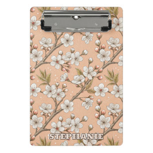 Pfirsich-Sakura-Zweige Weiße Botanische Blumen Mini Klemmbrett