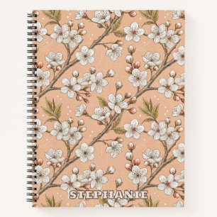 Pfirsich-Sakura-Zweige Weiße Botanische Blumen Notizbuch