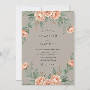 Pfirsich sanfte Florale Hochzeit Einladung