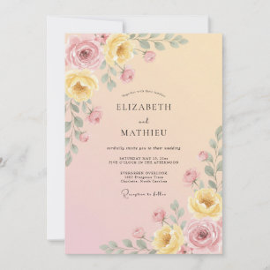 Pfirsich Sanfte Florale Romanze Hochzeit Einladung