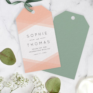 Pfirsich-Schichten-Geometrie & Hellgrüne Hochzeit Geschenkanhänger
