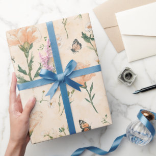 Pfirsich-Schmetterlinge Floral Brautparty Geschenkpapier