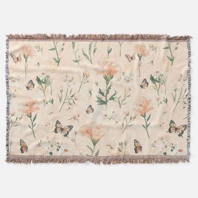 Pfirsich Schmetterlinge Floral Decke (Vorderseite)