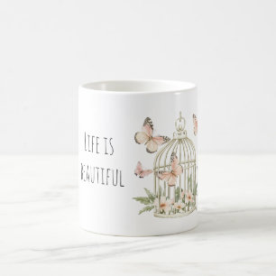 Pfirsich Schmetterlinge Floraler Vogelkäfig Kaffeetasse