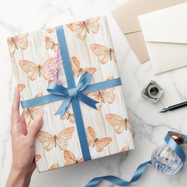 Pfirsich Schmetterlinge Geburtstag Geschenkpapier (Schenken)