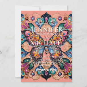 Pfirsich-Schmetterlinge Klassische Hochzeitseinlad Einladung