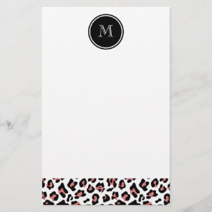 Pfirsich-schwarzer Leopard-Tierdruck mit Monogramm Briefpapier
