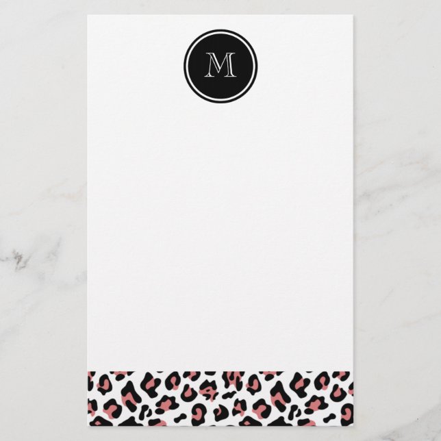 Pfirsich-schwarzer Leopard-Tierdruck mit Monogramm Briefpapier (Vorderseite)