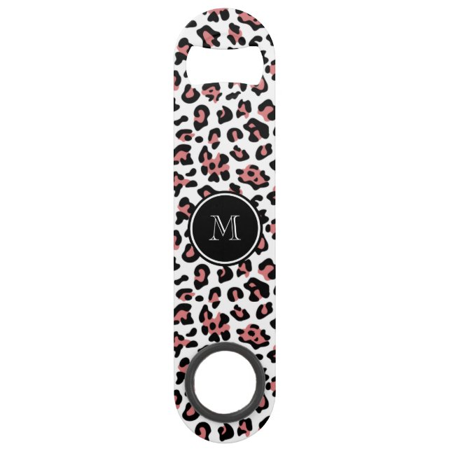 Pfirsich-schwarzer Leopard-Tierdruck mit Monogramm Speedflaschenöffner (Vorderseite)