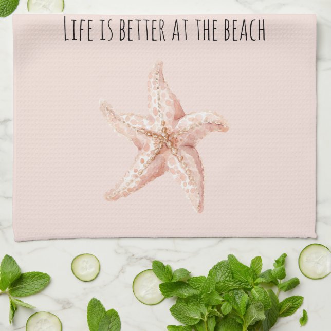Pfirsich-Seestern besser am Strand Geschirrtuch (Gefaltet)