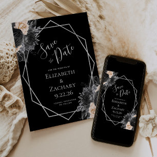 Pfirsich Silber Blumen Geo Schwarz Save the Date