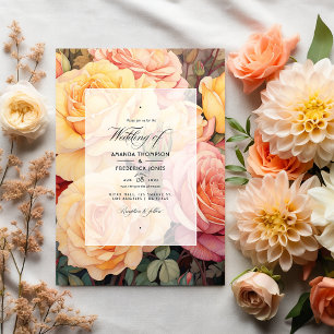 Pfirsich, Softgelb und Staubrose Blumenhochzeit Einladung