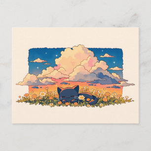Pfirsich-Sonnenuntergangs-Wolke schlafende schwarz Postkarte