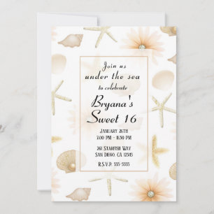 Pfirsich Strand Muscheln & Blumen Modern Sweet 16 Einladung