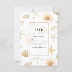 Pfirsich Strand Muscheln Blumen Moderne Hochzeit R Einladung