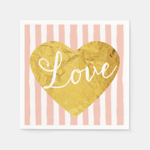 Pfirsich Stripes Fake-GoldLiebe-Herz niedliches Serviette