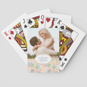 Pfirsich-Sukkulenten Floral Wasserfarbe - Hochzeit Spielkarten