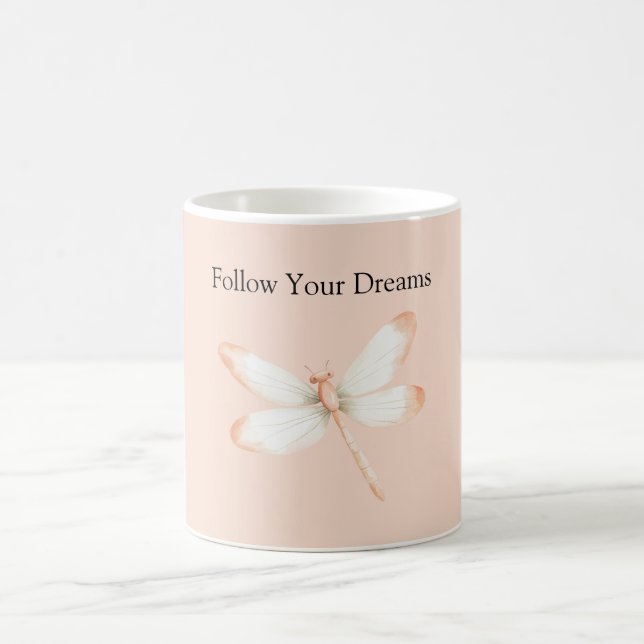 Pfirsich-Träume Libelle Kaffeetasse (Mittel)