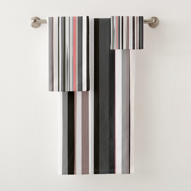 Pfirsich und Abstrakte graue Streifen Badhandtuch Set (Insitu)
