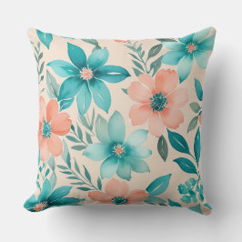 Pfirsich und Aquamarine Whimsikflorale Kissen