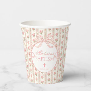 Pfirsich- und Beige-Antik-Fancy-Floral-Taufe Pappbecher