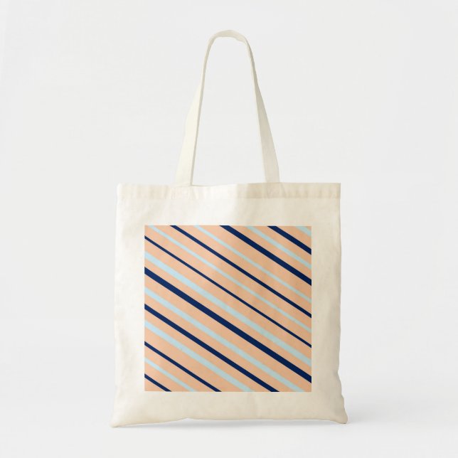 Pfirsich und Blau diagonal gestreift Tragetasche (Vorne)