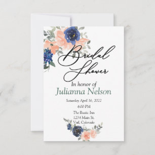 Pfirsich- und blaue Aquarell-Blumen-Einladung Einladung