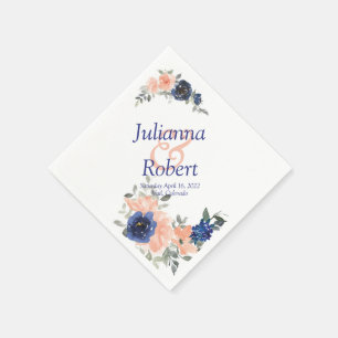 Pfirsich- und blaue Aquarell-Blumen-Servietten Serviette