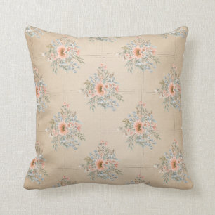 Pfirsich und blaue Bouquets auf Tan Shaded Throw K Kissen