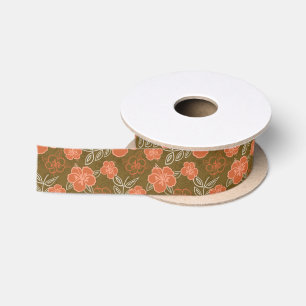 Pfirsich-und Browns hawaiisches Hibiskus-Muster Satinband