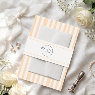 Pfirsich- und Creme-gestreifte Monogramm-Hochzeit Einladungsbanderole