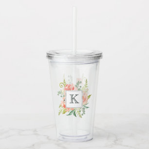 Pfirsich und Cremefarbenfloral mit Monogramm Acryltrinkbecher